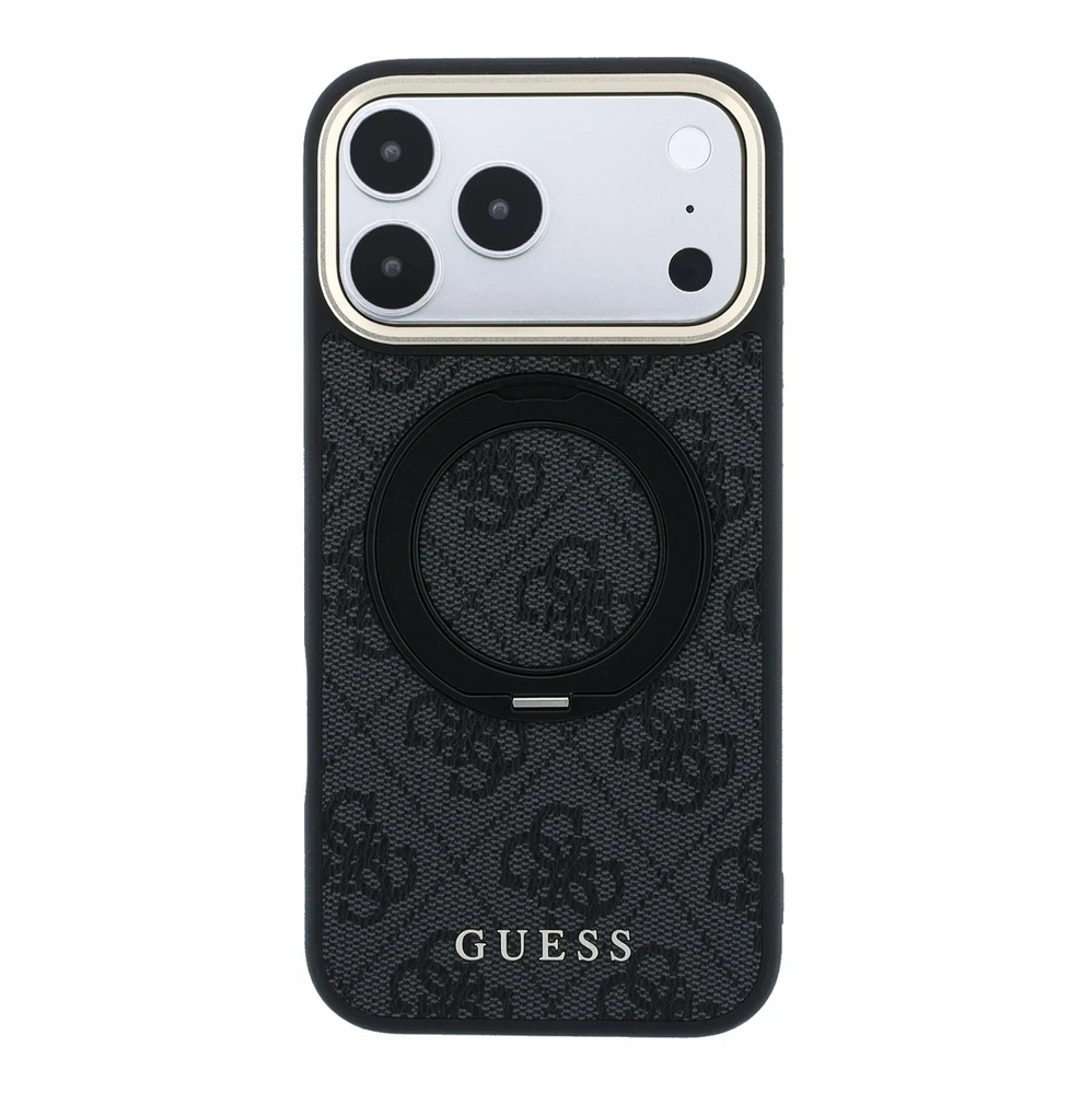 Dėklas Guess Ring Stand 360 4G Classic Logo MagSafe Case for iPhone 17 Pro / 18 Pro - Juodas