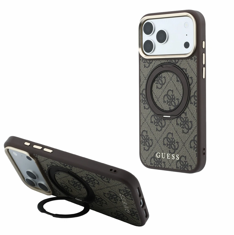 Dėklas Guess PU 4G Ring Stand MagSafe Case for iPhone 18 Pro Max Brown
