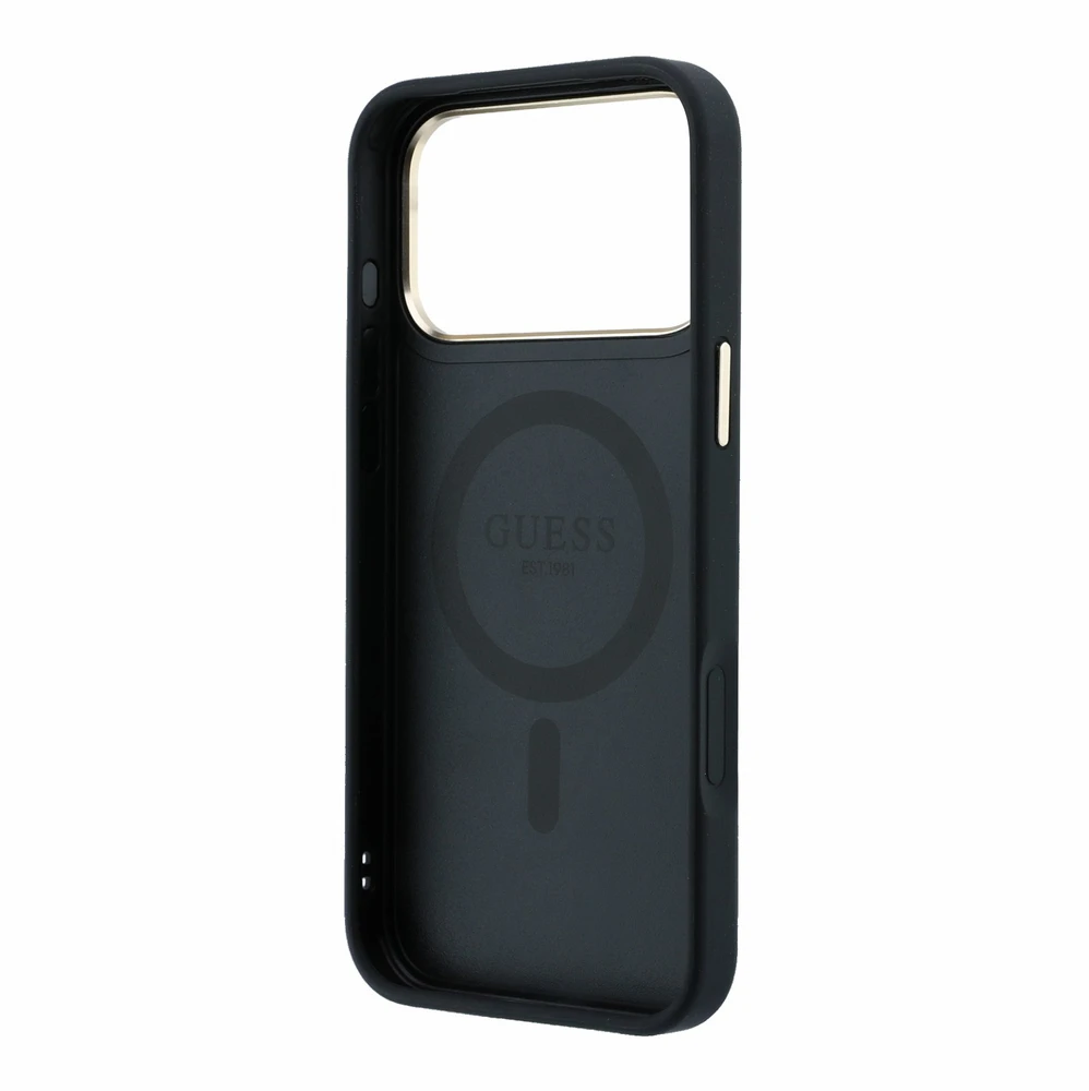 Dėklas Guess Ring Stand 360 4G Classic Logo MagSafe Case, skirta iPhone 17 Pro Max / 18 Pro Max - Juoda