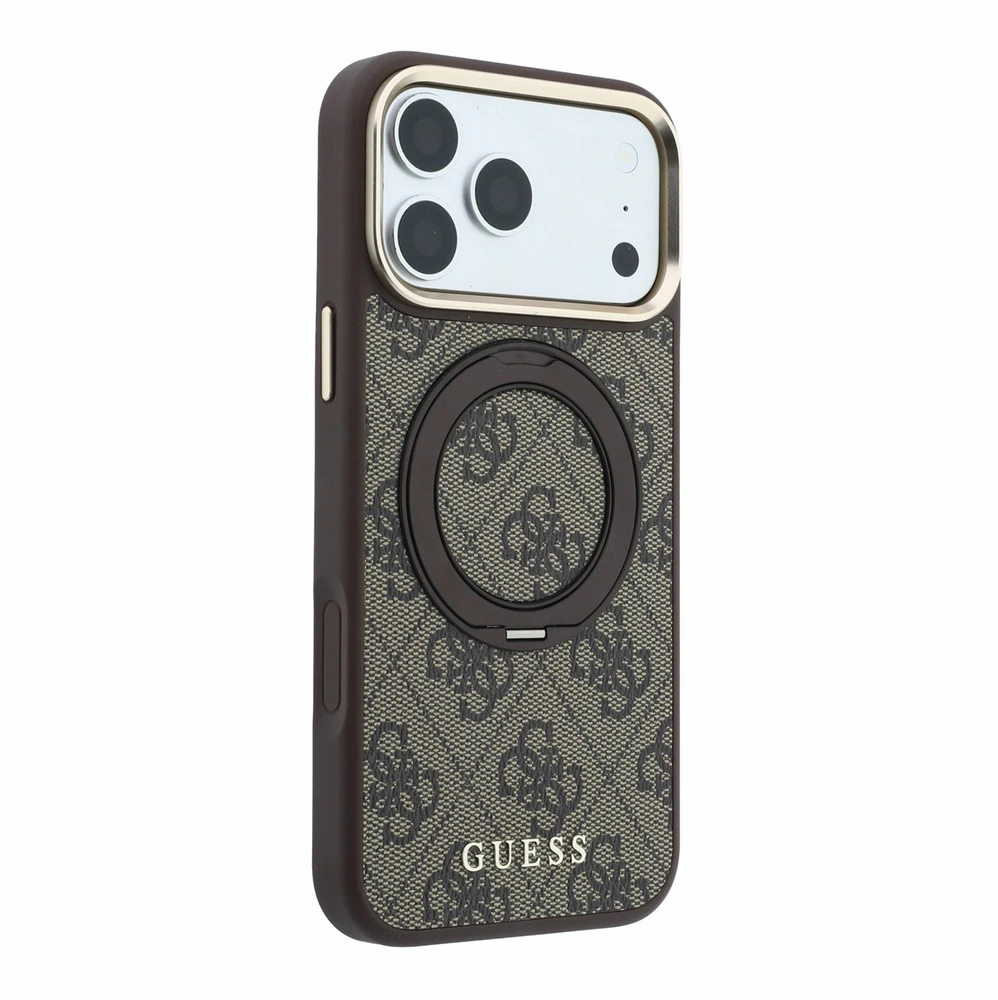 Dėklas Guess PU 4G Ring Stand MagSafe Case for iPhone 18 Pro Max Brown
