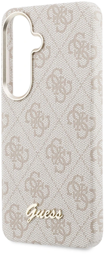 Guess PU 4G Script Metal Logo magnetinis dėklas skirtas Samsung Galaxy S26 rožinės spalvos