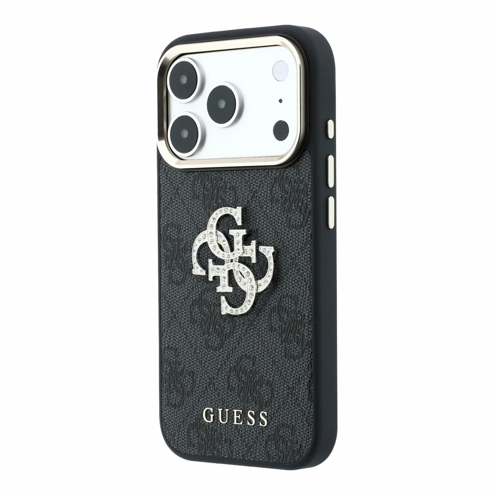 Dėklas Guess PU 4G Strass Metal Logo Case for iPhone 18 Pro Juodas