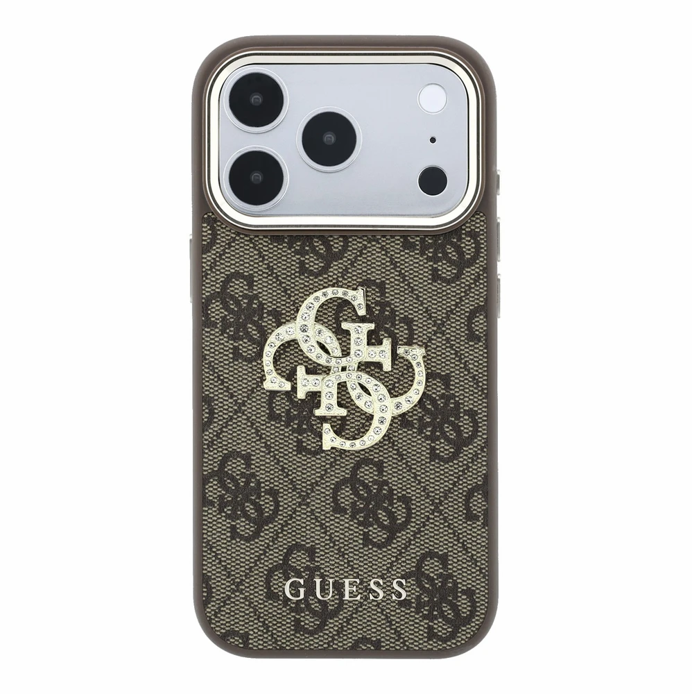 Dėklas Guess PU 4G Strass Metal Logo Case for iPhone 18 Pro Brown