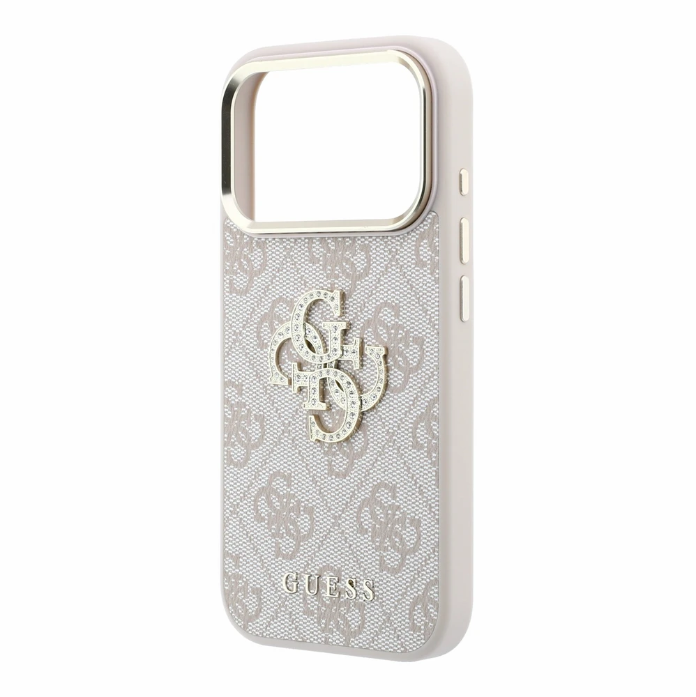 Dėklas Guess PU 4G Strass Metal Logo Case for iPhone 18 Pro Max Rožinė