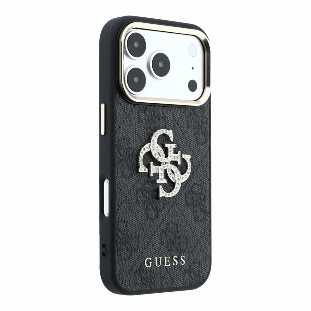 Dėklas Guess PU 4G Strass Metal Logo Case for iPhone 18 Pro Juodas