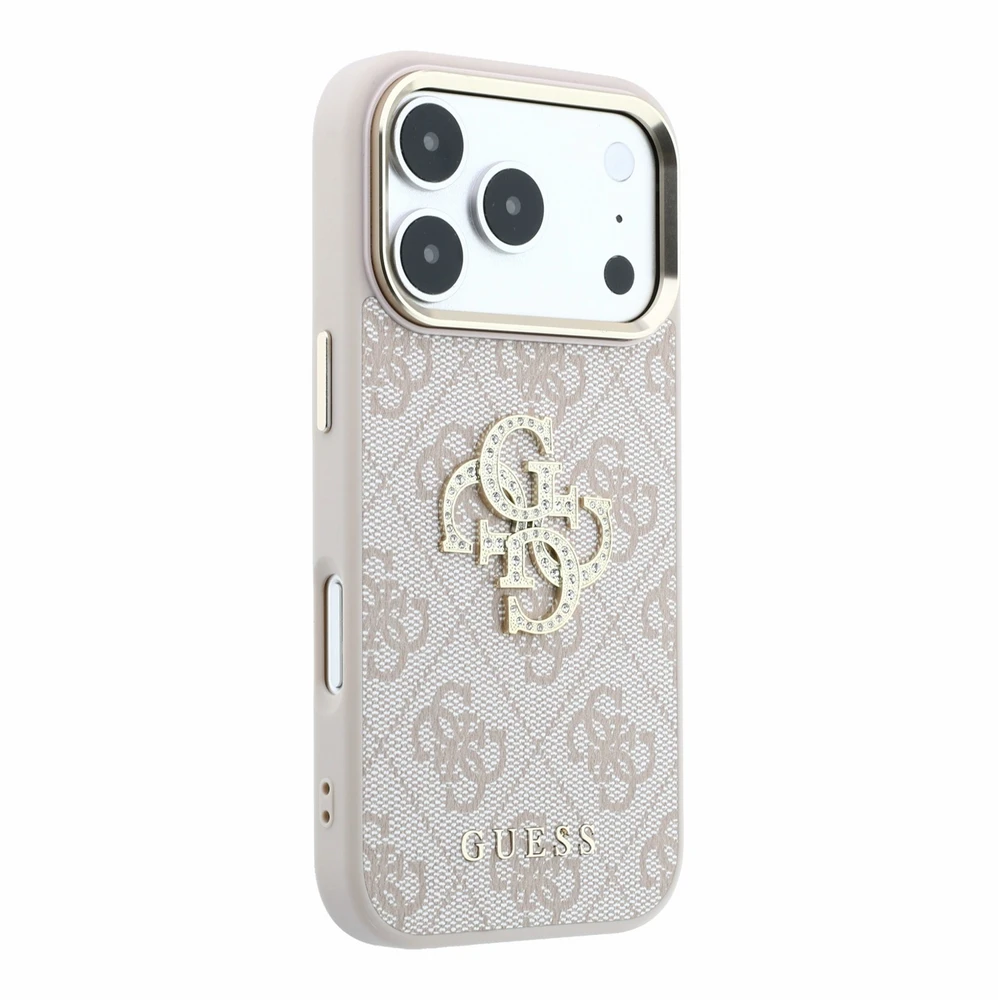 Dėklas Guess PU 4G Strass Metal Logo Case for iPhone 18 Pro Max Rožinė