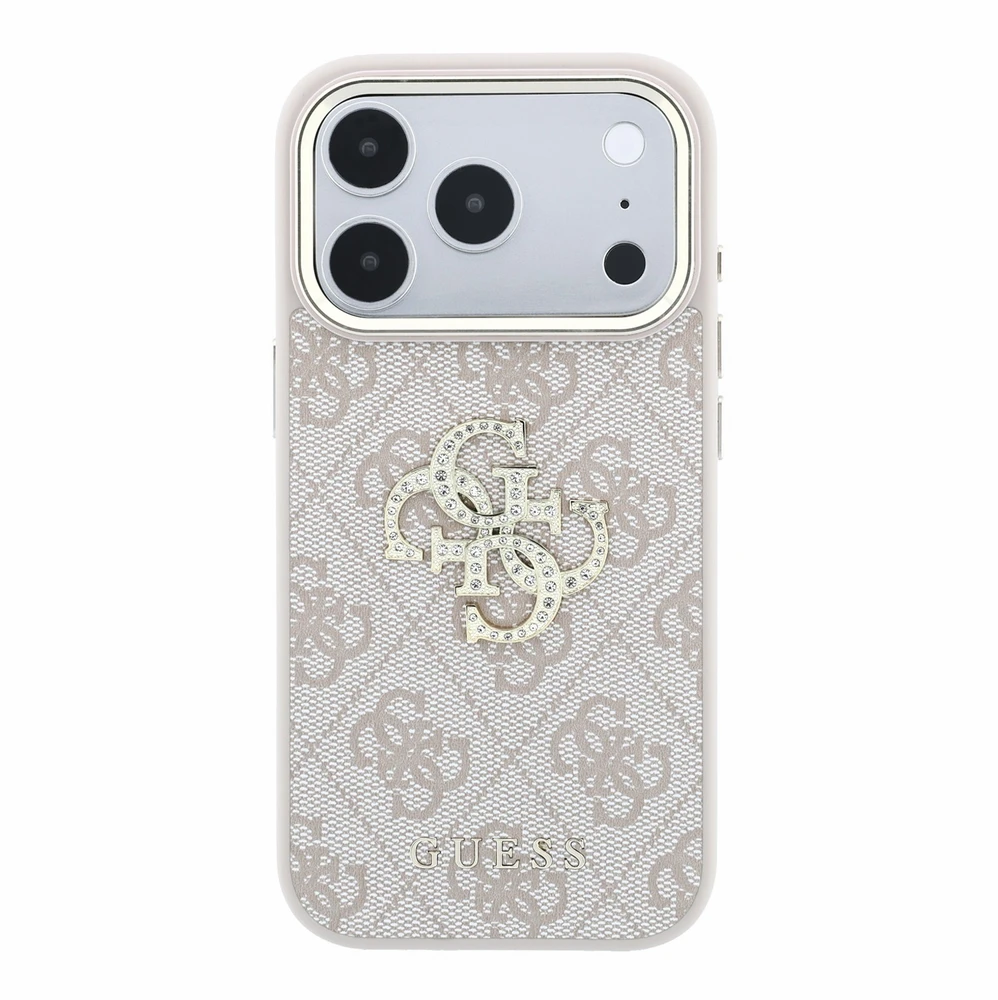 Dėklas Guess PU 4G Strass Metal Logo Case for iPhone 18 Pro Max Rožinė