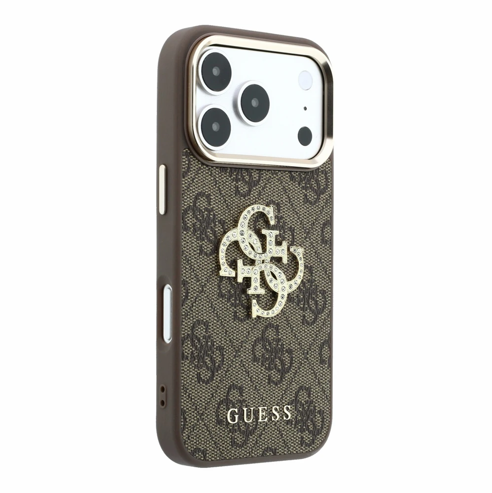 Dėklas Guess PU 4G Strass Metal Logo Case for iPhone 18 Pro Brown