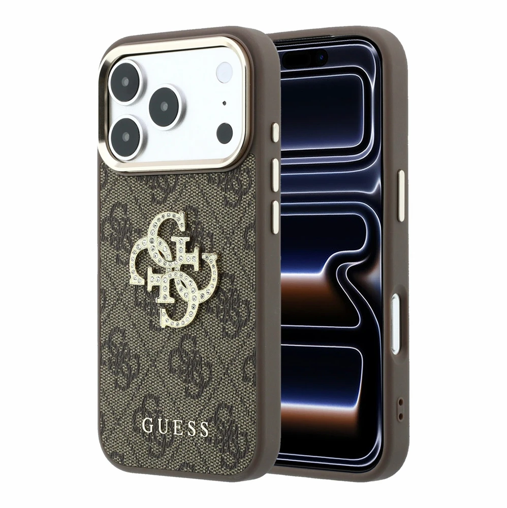 Dėklas Guess PU 4G Strass Metal Logo Case for iPhone 18 Pro Brown