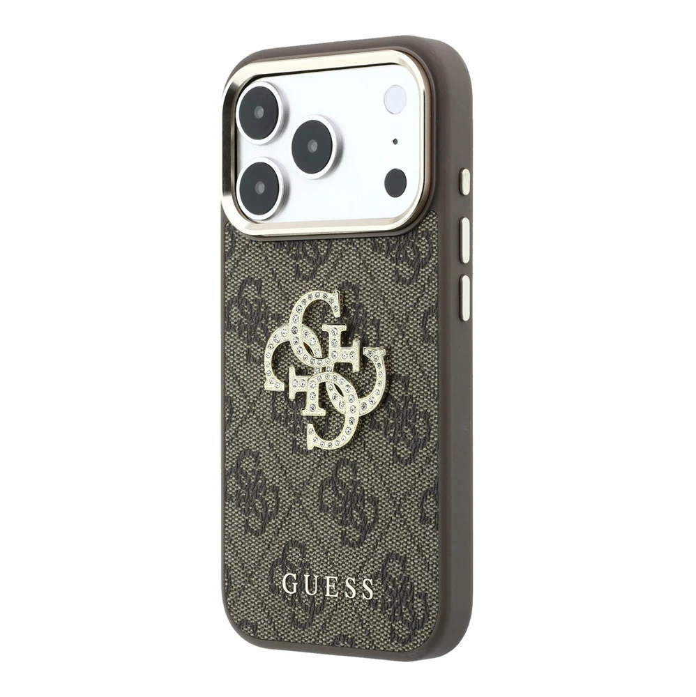 Dėklas Guess PU 4G Strass Metal Logo Case for iPhone 18 Pro Brown