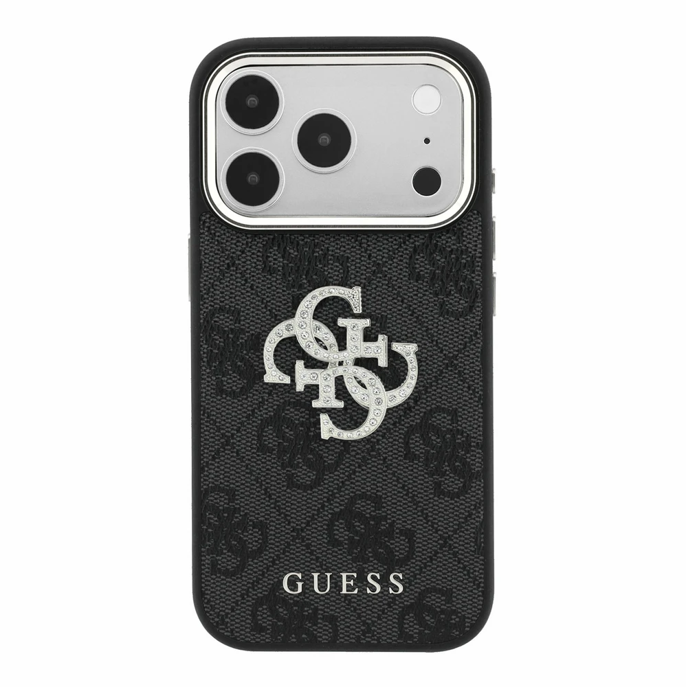Dėklas Guess PU 4G Strass Metal Logo Case for iPhone 18 Pro Juodas