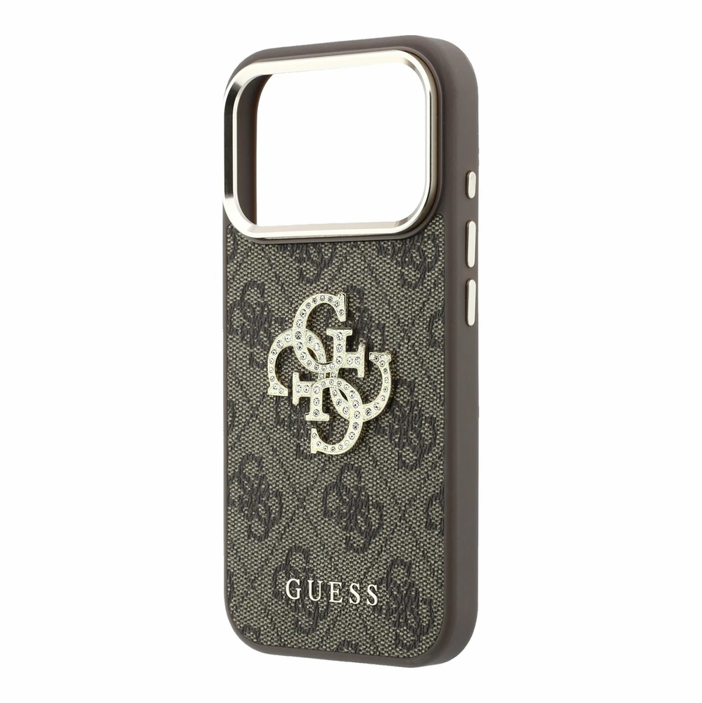 Dėklas Guess PU 4G Strass Metal Logo Case for iPhone 18 Pro Brown