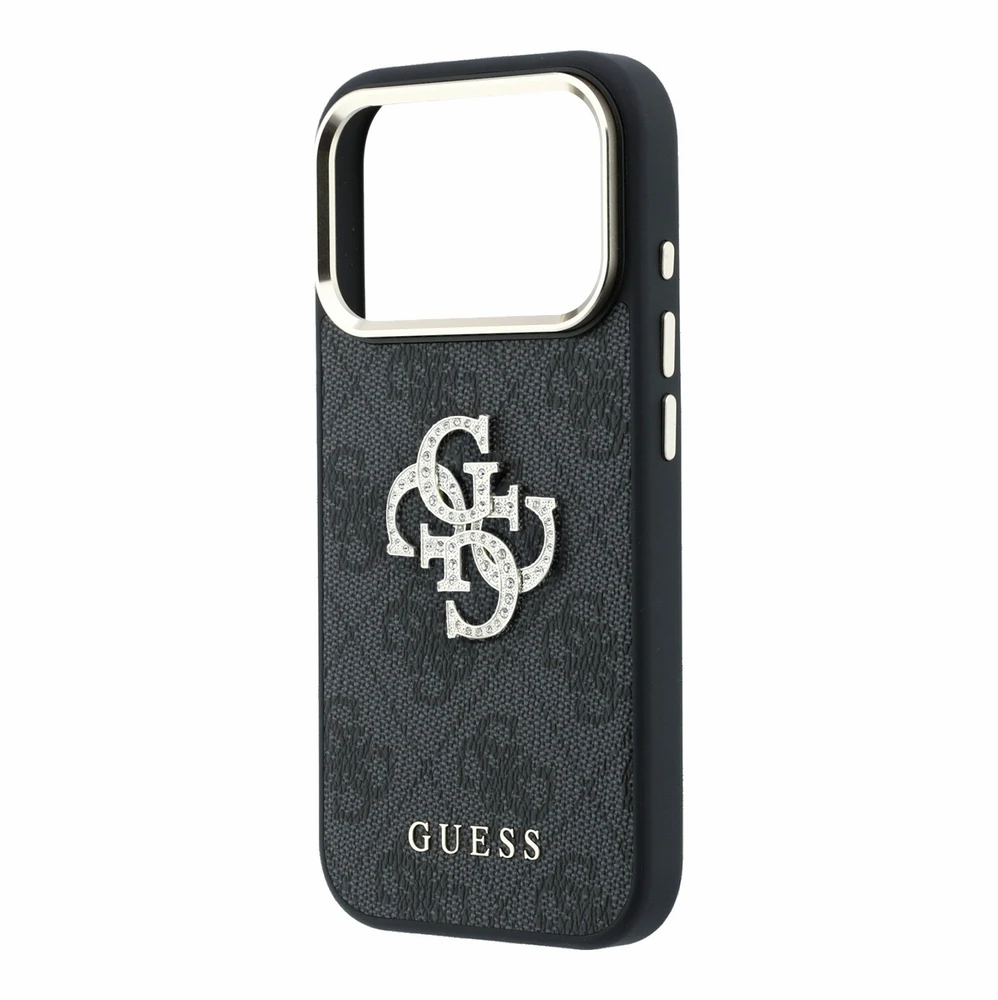 Dėklas Guess PU 4G Strass Metal Logo Case for iPhone 18 Pro Juodas