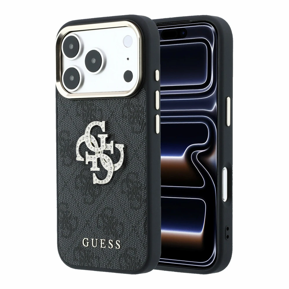 Dėklas Guess PU 4G Strass Metal Logo Case for iPhone 18 Pro Juodas