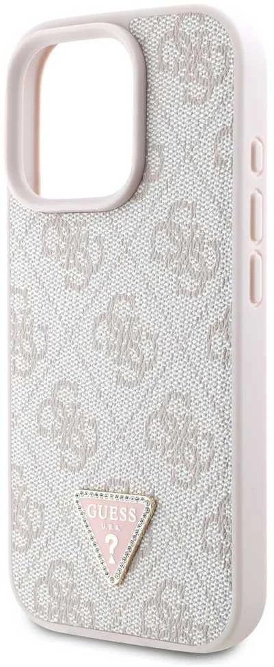 Guess Leather 4G Triangle Strass MagSafe Apple iPhone 16 Pro Max – dėklas telefonui rožinės spalvos