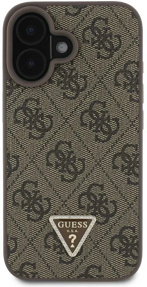 Apple iPhone 16 Guess Leather Metal Logo Strass Crossbody + Dirželis (GUHCP16SP4TDSCPW) dėklas telefonui rudos spalvos