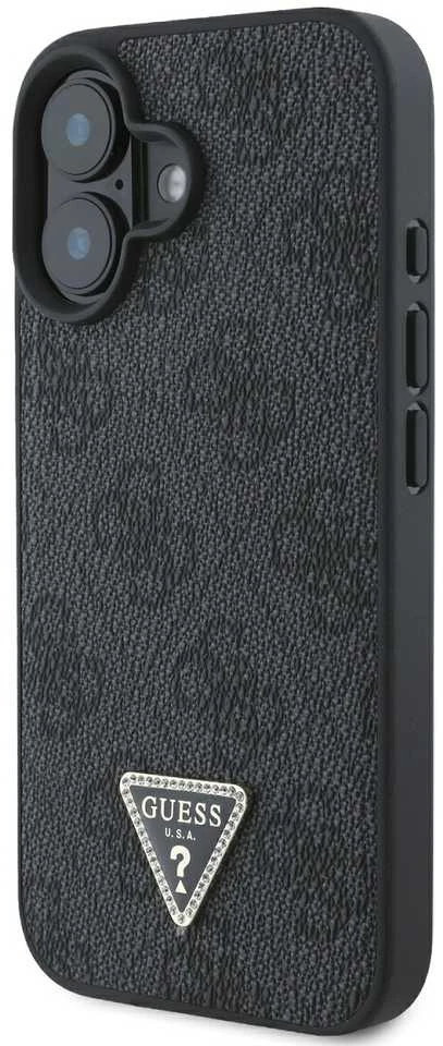 Guess GUHCP16SP4TDSCPK Apple iPhone 16 6.1″ juodos spalvos kietas dėklas Leather Metal Logo Strass Crossbody