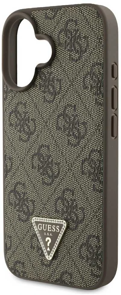 Apple iPhone 16 Guess Leather Metal Logo Strass Crossbody + Dirželis (GUHCP16SP4TDSCPW) dėklas telefonui rudos spalvos