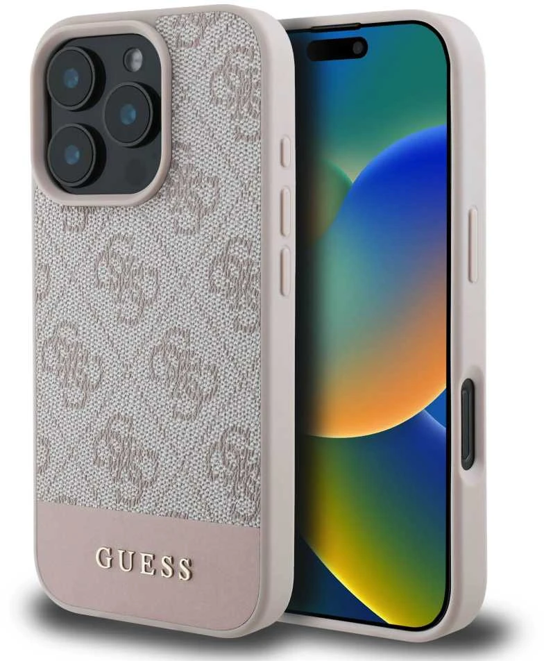 Guess 4G Bottom Stripe Apple iPhone 16 Pro – dėklas telefonui rožinės spalvos
