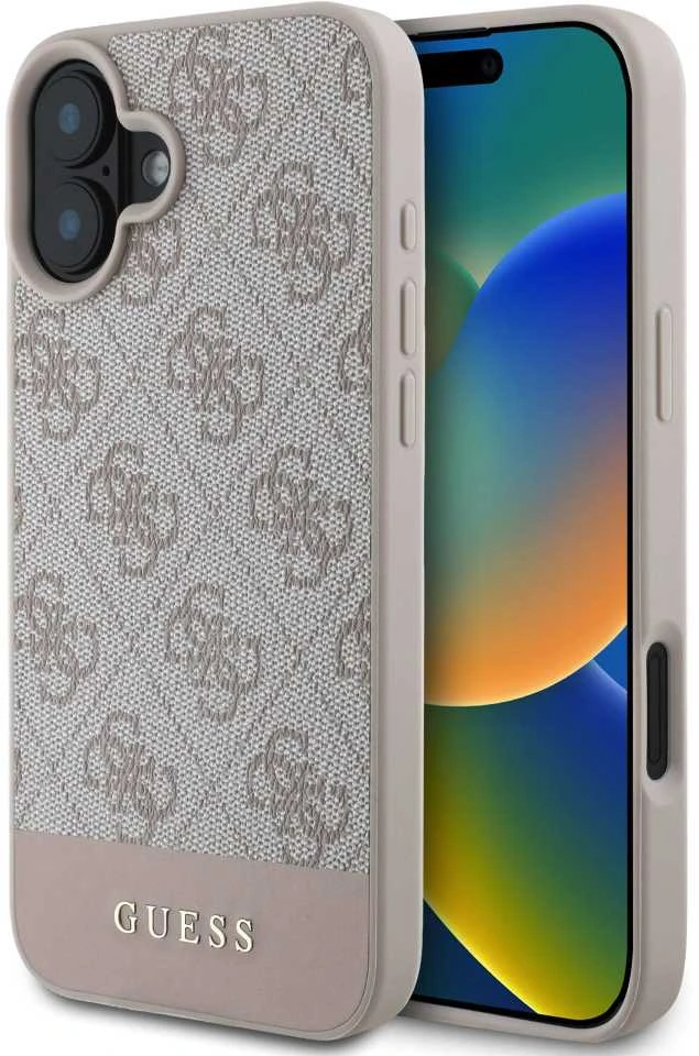 Guess GUHCP16SG4GLPI Apple iPhone 16 6.1″ rožinės spalvos harddėklas 4G Bottom Stripe