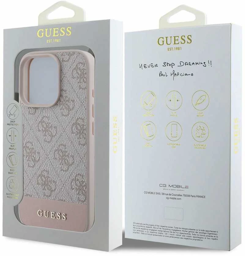 Guess 4G Bottom Stripe Apple iPhone 16 Pro Max – dėklas telefonui rožinės spalvos