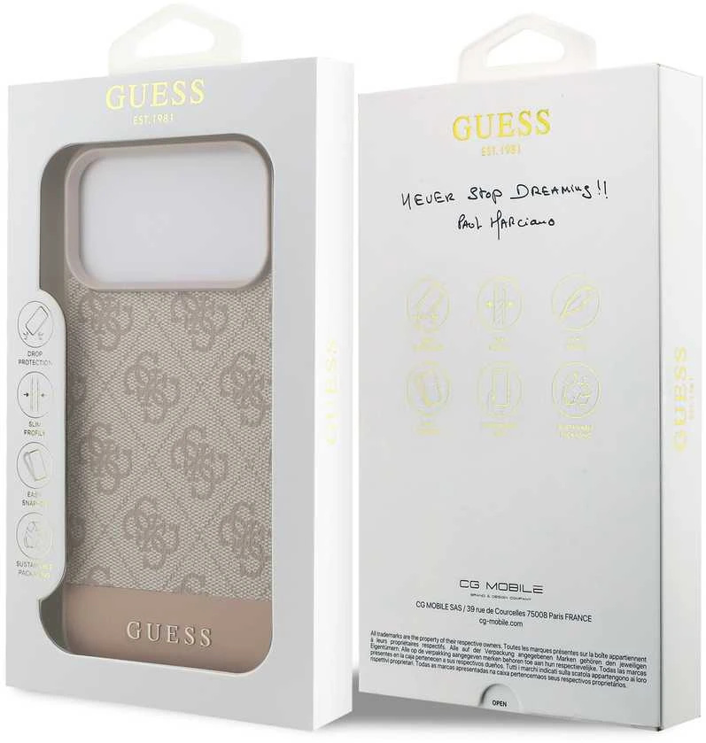 Guess PU 4G Stripe dėklas skirtas Apple iPhone 17 Pro Max Rožinė