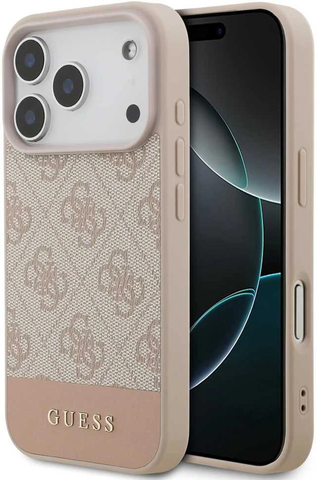 Guess PU 4G Stripe dėklas skirtas Apple iPhone 17 Pro Rožinė