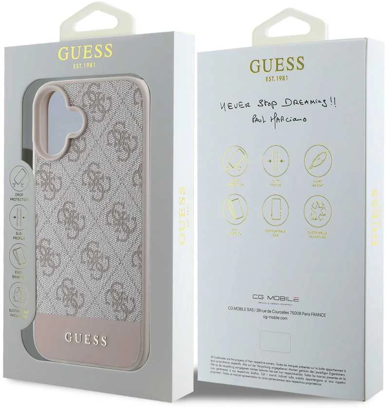 Guess GUHCP16SG4GLPI Apple iPhone 16 6.1″ rožinės spalvos harddėklas 4G Bottom Stripe