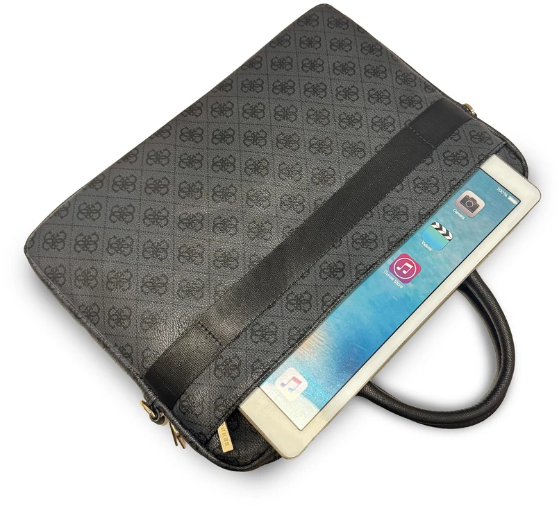 Guess PU 4G Stripe Metal Logo kompiuterio krepšys 14" juodas