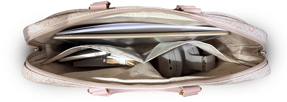 Guess PU 4G Stripe Metal Logo kompiuterio krepšys 14" rožinis