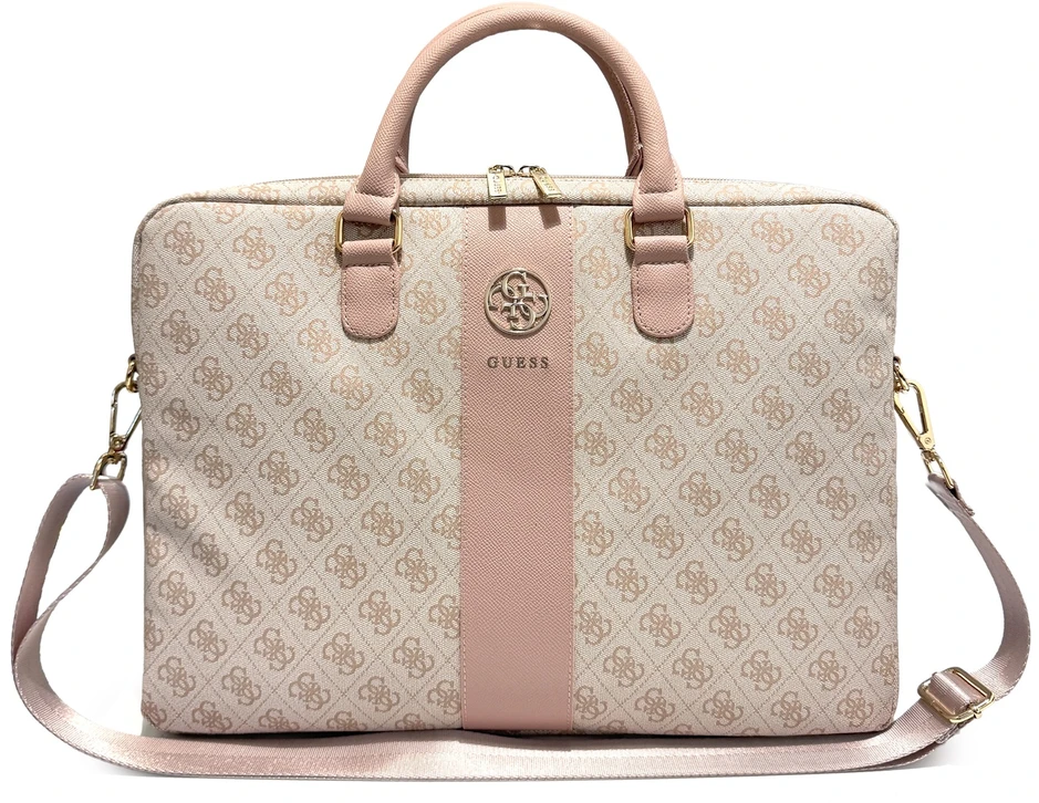 Guess PU 4G Stripe Metal Logo kompiuterio krepšys 16" rožinis