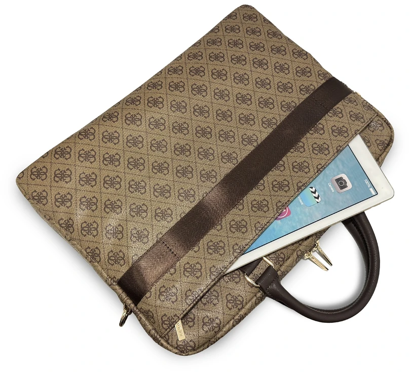 Guess PU 4G Stripe Metal Logo kompiuterio krepšys 14" rudas