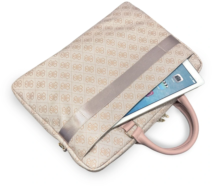 Guess PU 4G Stripe Metal Logo kompiuterio krepšys 14" rožinis