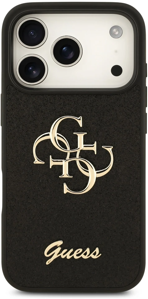 Dėklas Guess PU Fixed Glitter 4G Metal Logo Case for iPhone 18 Pro Juodas