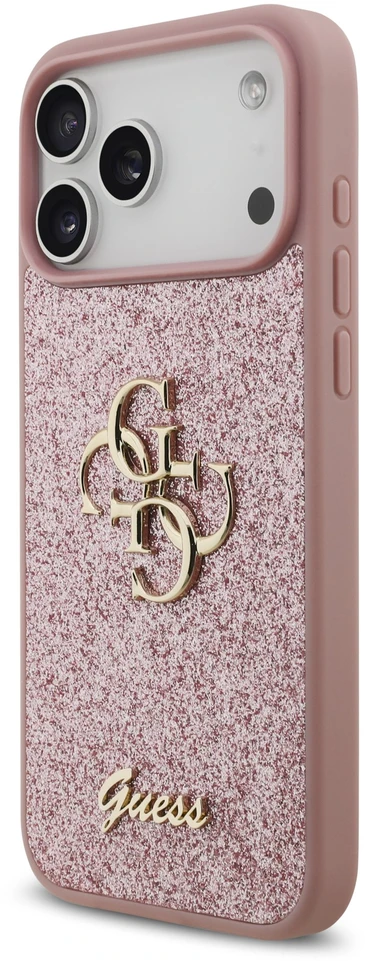Dėklas Guess PU Fixed Glitter 4G Metal Logo Case for iPhone 18 Pro Max Rožinė