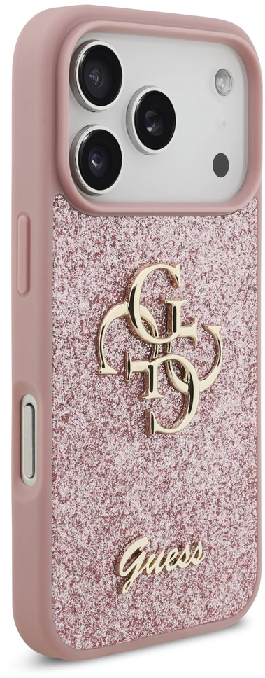 Dėklas Guess PU Fixed Glitter 4G Metal Logo Case for iPhone 18 Pro Rožinė