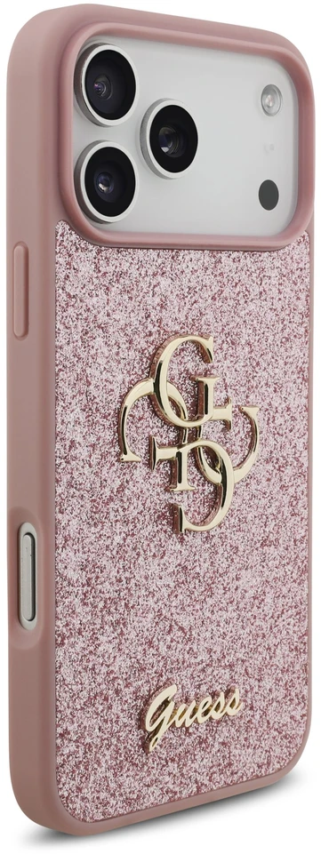 Dėklas Guess PU Fixed Glitter 4G Metal Logo Case for iPhone 18 Pro Max Rožinė
