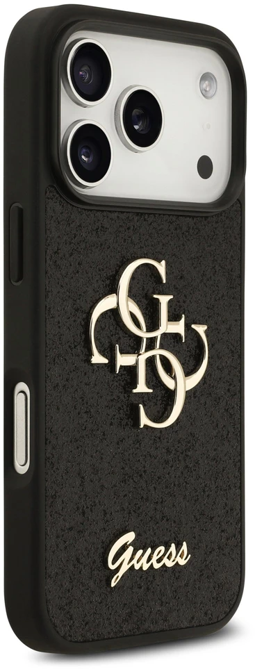 Dėklas Guess PU Fixed Glitter 4G Metal Logo Case for iPhone 18 Pro Juodas