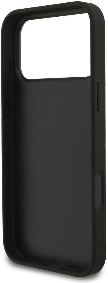 Guess PU fiksuotas blizgučių 4G metalinis logotipo dėklas, skirtas iPhone 18 Pro Max, juodas