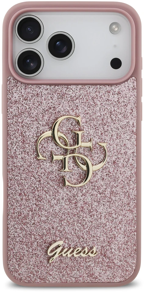 Dėklas Guess PU Fixed Glitter 4G Metal Logo Case for iPhone 18 Pro Max Rožinė