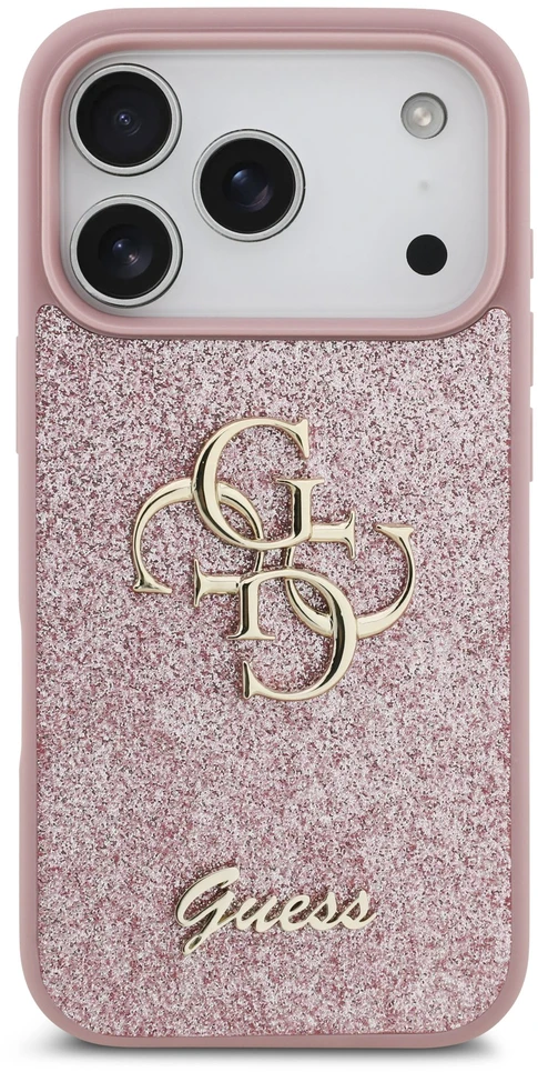 Dėklas Guess PU Fixed Glitter 4G Metal Logo Case for iPhone 18 Pro Rožinė