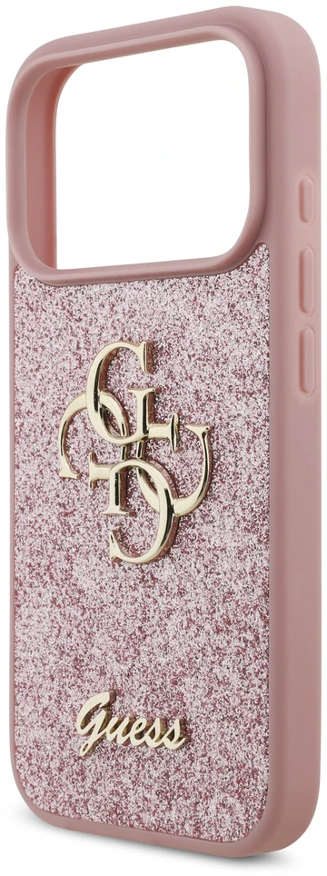 Dėklas Guess PU Fixed Glitter 4G Metal Logo Case for iPhone 18 Pro Rožinė