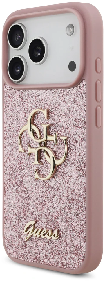 Dėklas Guess PU Fixed Glitter 4G Metal Logo Case for iPhone 18 Pro Rožinė