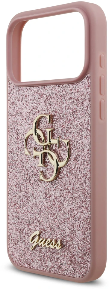 Dėklas Guess PU Fixed Glitter 4G Metal Logo Case for iPhone 18 Pro Max Rožinė