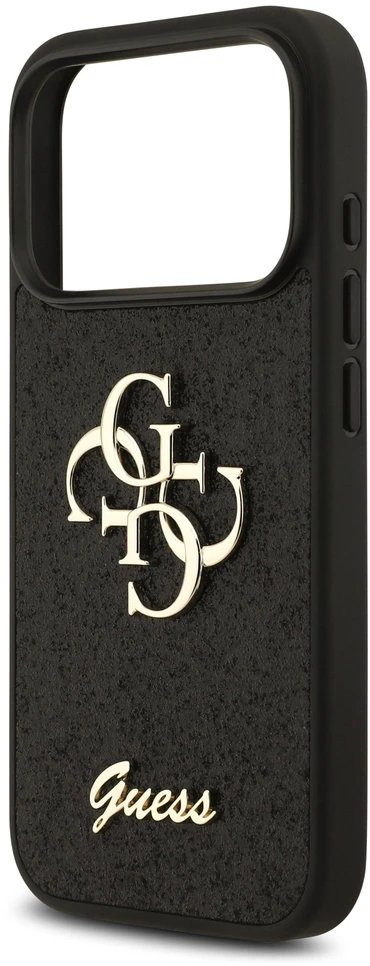 Dėklas Guess PU Fixed Glitter 4G Metal Logo Case for iPhone 18 Pro Juodas