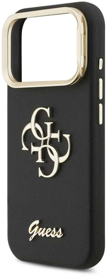 Guess PU Grained 4G Logo Stand Camera Frame dėklas skirtas Apple iPhone 17 Pro juodos spalvos