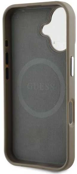 Guess PU Grained Triangle Logo Apple iPhone 16 dėklas telefonui rudos spalvos