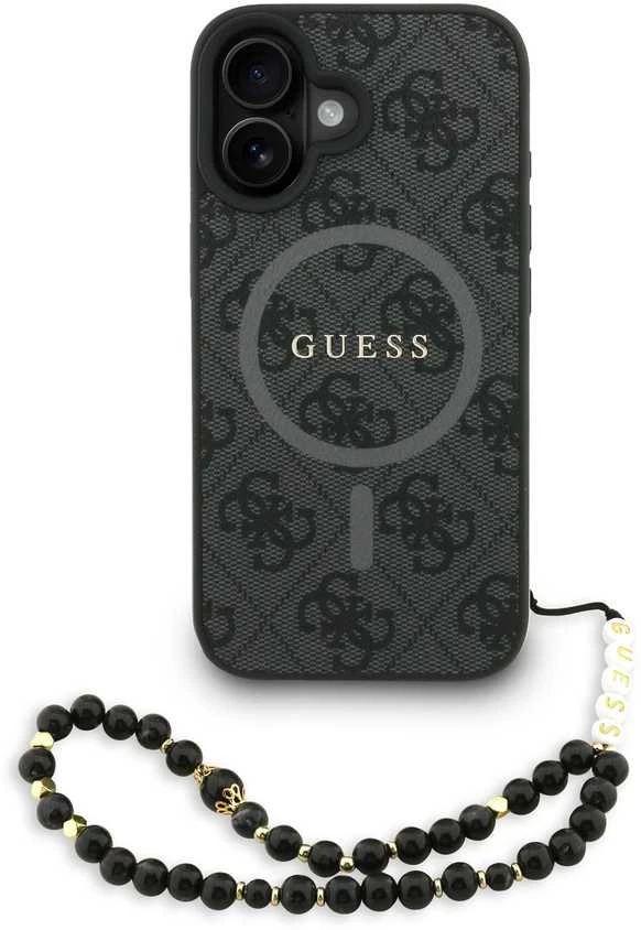 Guess PU Leather 4G Colored Ring Strap MagSafe dėklas skirtas Apple iPhone 16 juodos spalvos