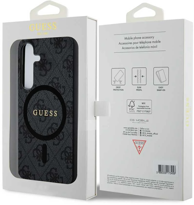 Guess 4G Collection Leather Metal Logo MagSafe – dėklas skirtas Samsung Galaxy S24 juodas