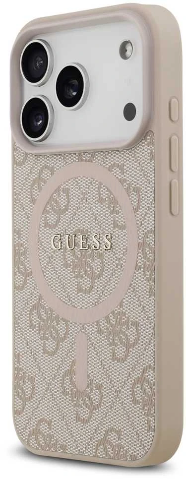 Guess PU Leather 4G Colored Ring MagSafe dėklas skirtas Apple iPhone 17 Pro Rožinė